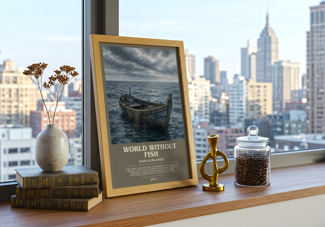 World Without Fish bookish print framed by window – literary home decor