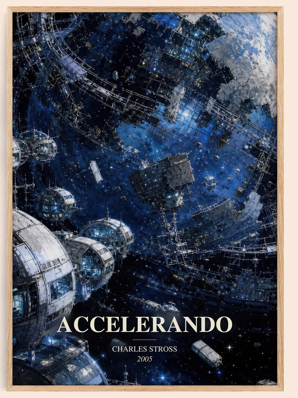Accelerando watercolour book poster by Charles Stross – framed literary art print