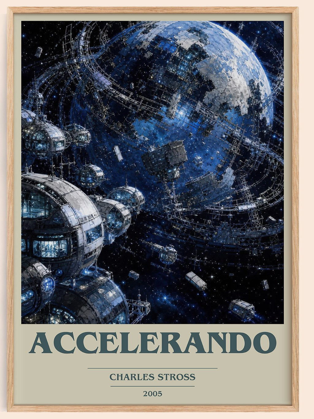 Accelerando book cover book poster by Charles Stross – framed literary art print