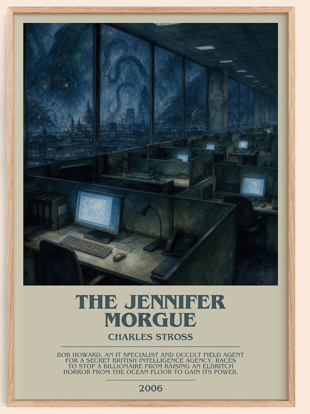 The Jennifer Morgue bookish book poster by Charles Stross – framed literary art print