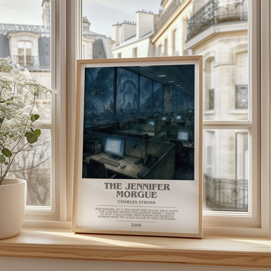 The Jennifer Morgue bookish poster colour and style options – Charles Stross book art