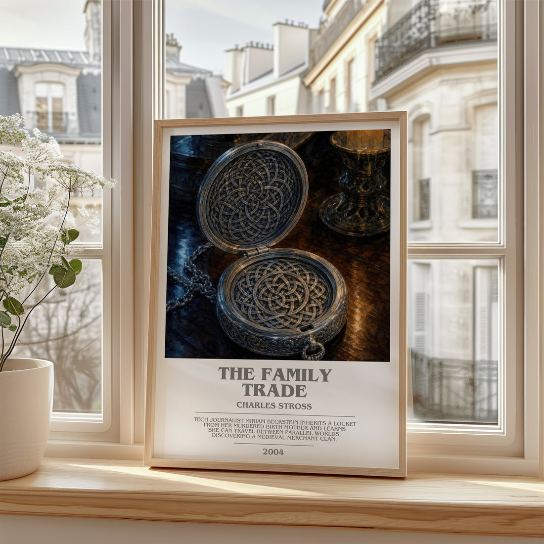 The family trade Bookish Wall Art by Charles Stross – framed print by a bright window