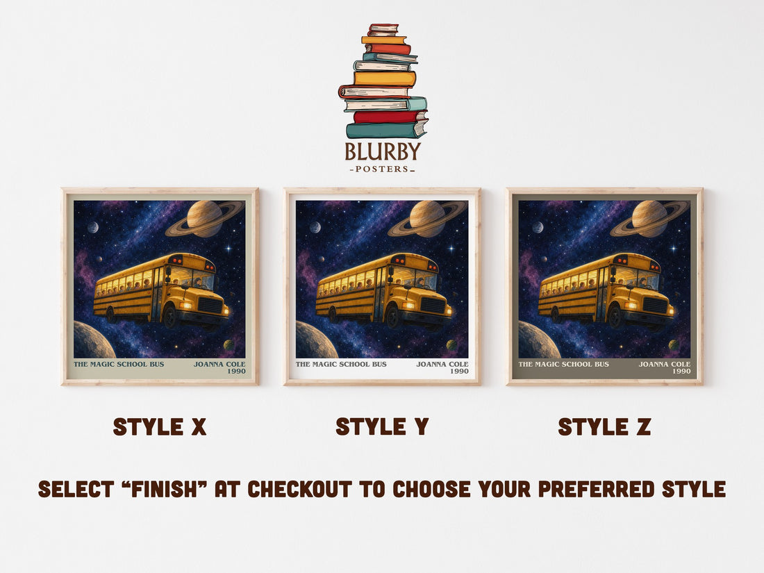The Magic School Bus literary print in frame leaning in hallway – childrens wall art (mockup)