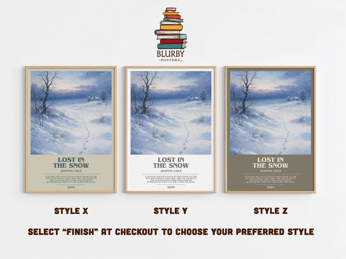Lost in the snow bookish print in frame leaning in hallway – childrens wall art (mockup)