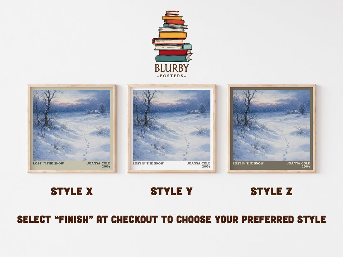 Lost in the snow literary print in frame leaning in hallway – childrens wall art (mockup)