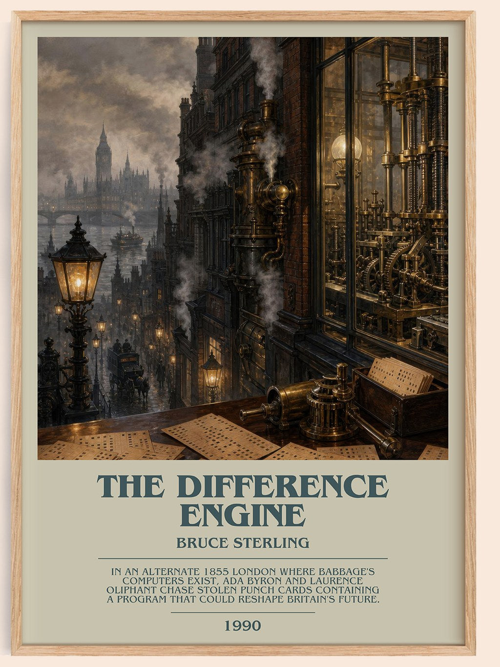 The Difference Engine bookish book poster by Bruce Sterling – framed literary art print