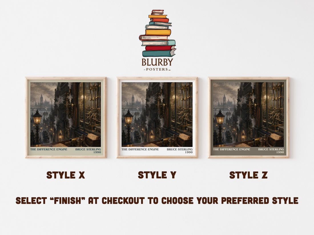 The Difference Engine literary print in frame leaning in hallway – sci fi wall art (mockup)