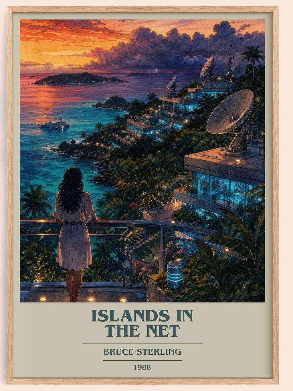 Islands in the Net book cover book poster by Bruce Sterling – framed literary art print