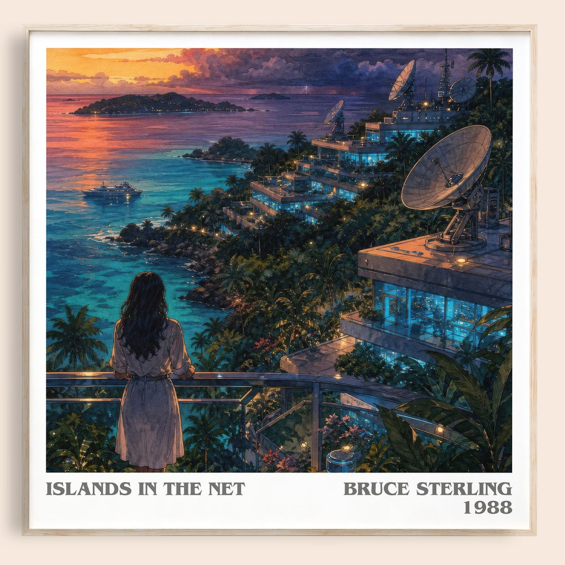 Islands in the Net literary book poster by Bruce Sterling – framed literary art print