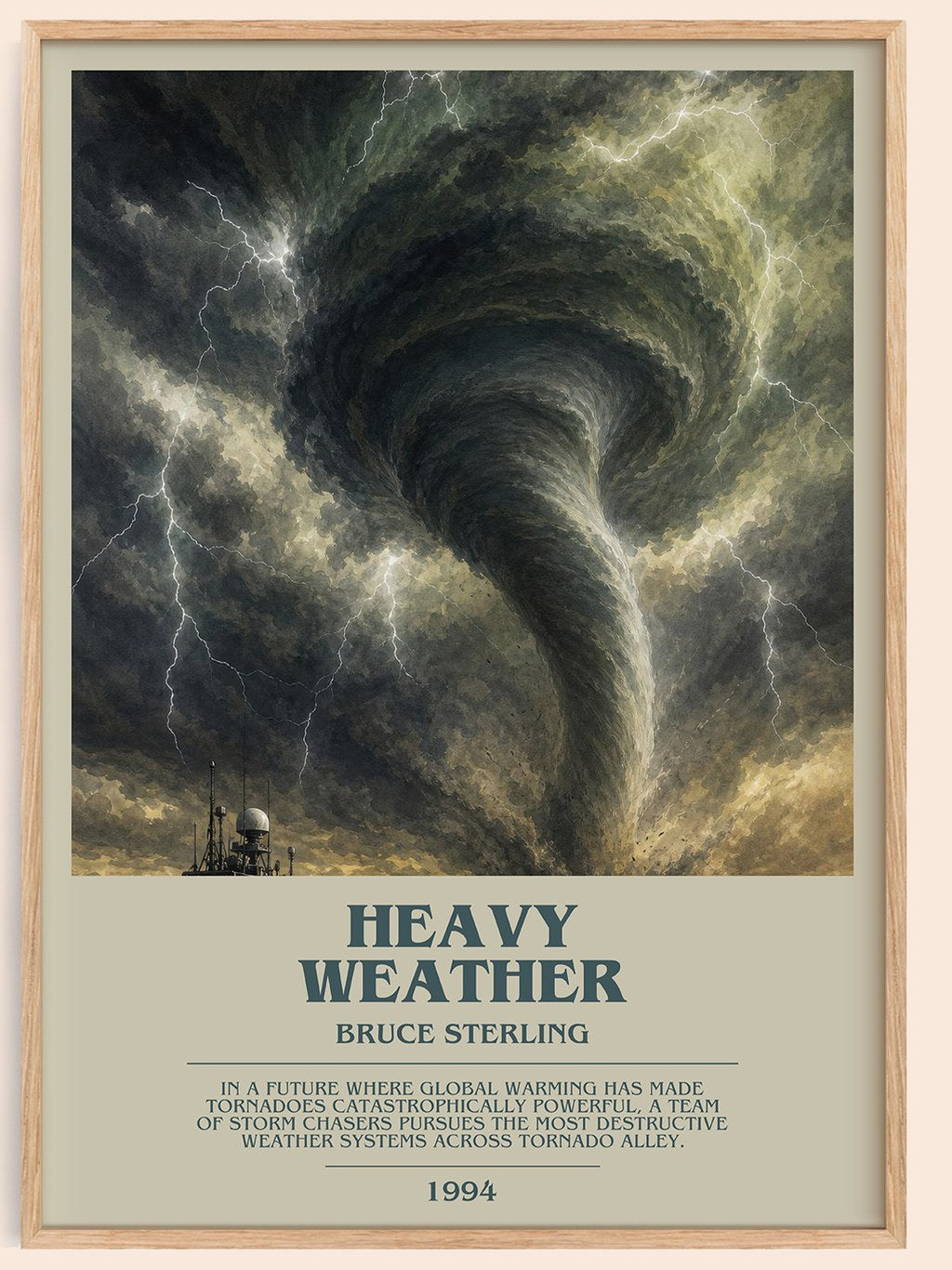 Heavy weather bookish book poster by Bruce Sterling – framed literary art print