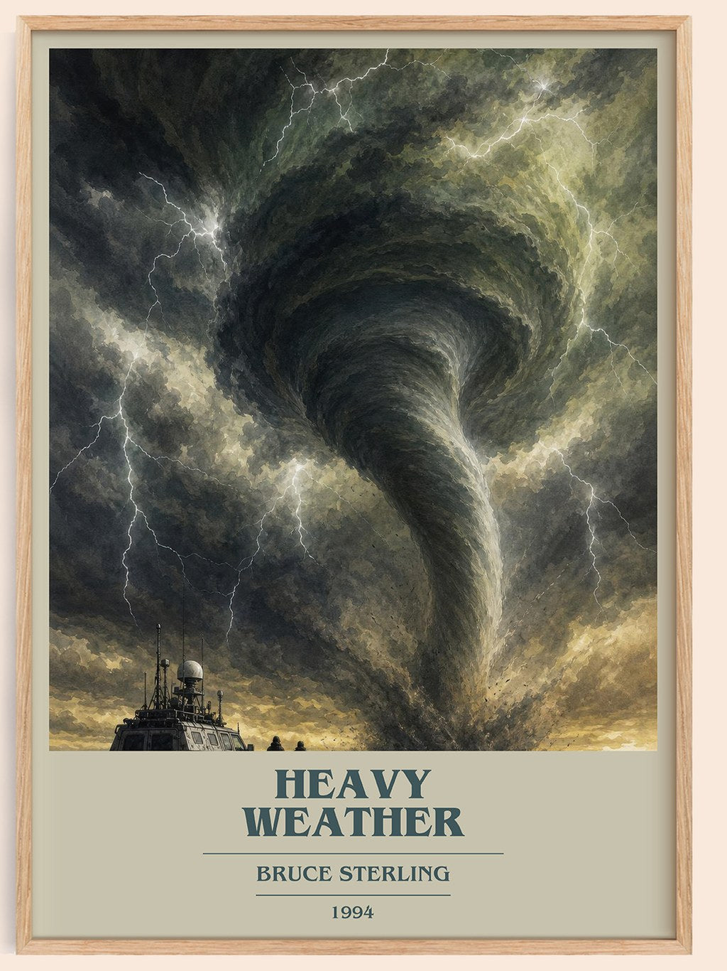 Heavy weather book cover book poster by Bruce Sterling – framed literary art print
