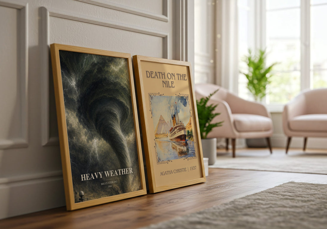 Heavy weather watercolour print framed by window – literary home decor