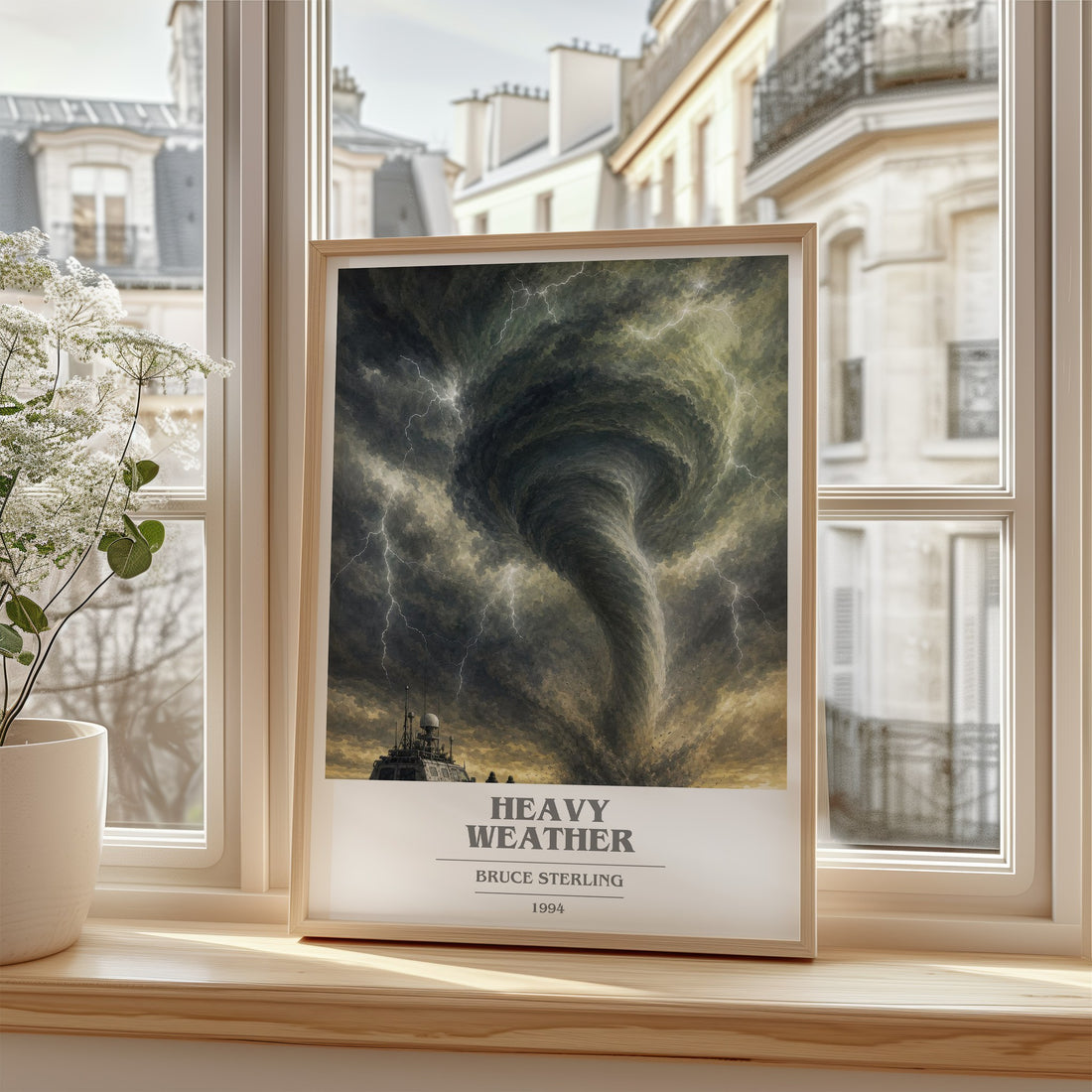 Heavy weather book cover poster colour and style options – Bruce Sterling book art