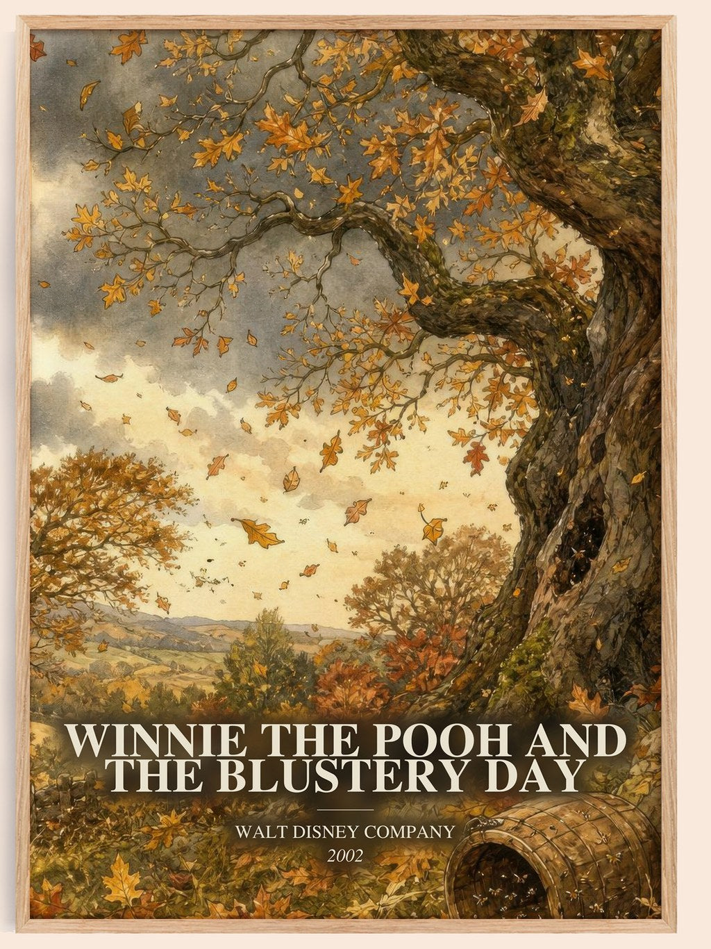 Winnie the Pooh and the Blustery Day watercolour book poster by Walt Disney Company – framed literary art print
