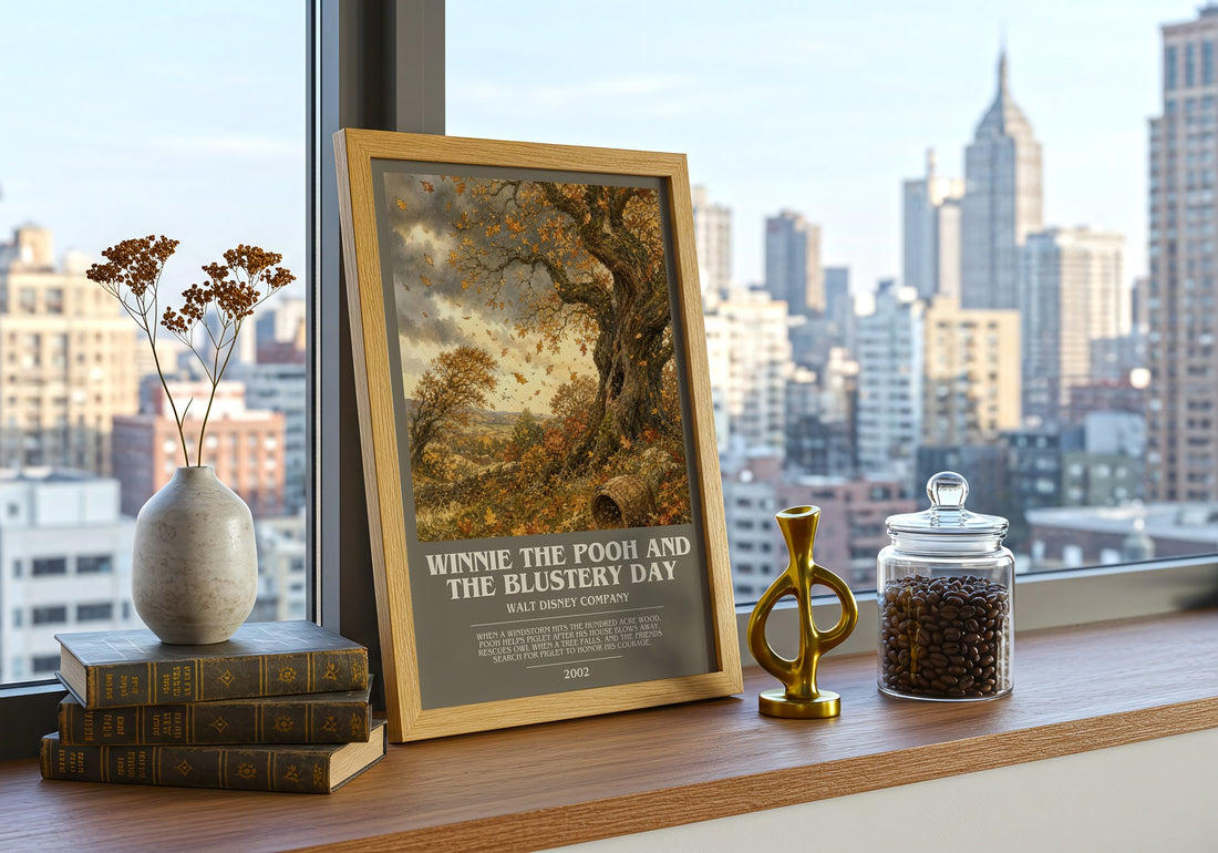 Winnie the Pooh and the Blustery Day bookish print framed by window – literary home decor