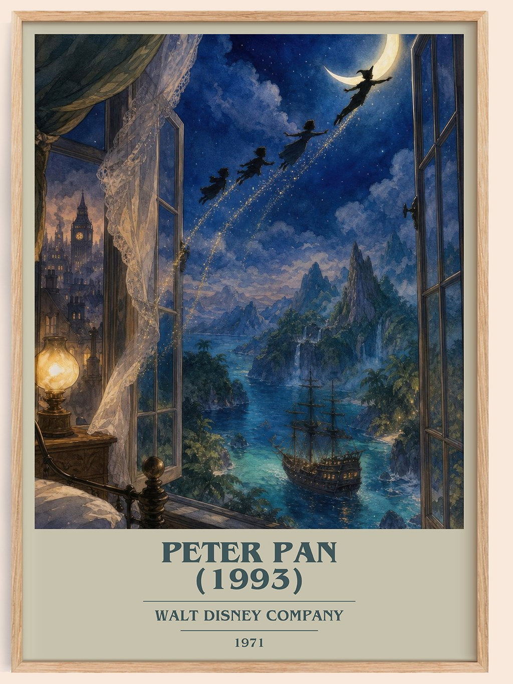 Peter Pan (1993) book cover book poster by Walt Disney Company – framed literary art print
