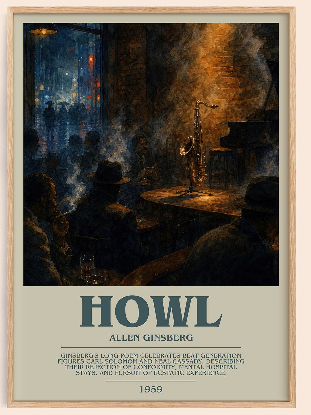 Howl bookish book poster by Allen Ginsberg – framed literary art print