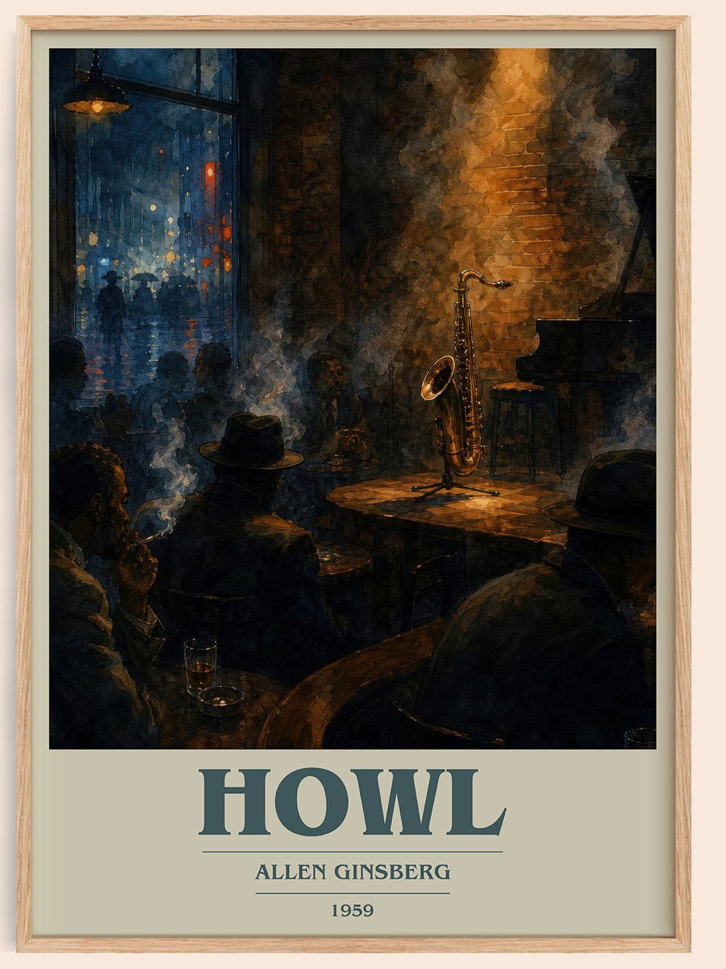 Howl book cover book poster by Allen Ginsberg – framed literary art print