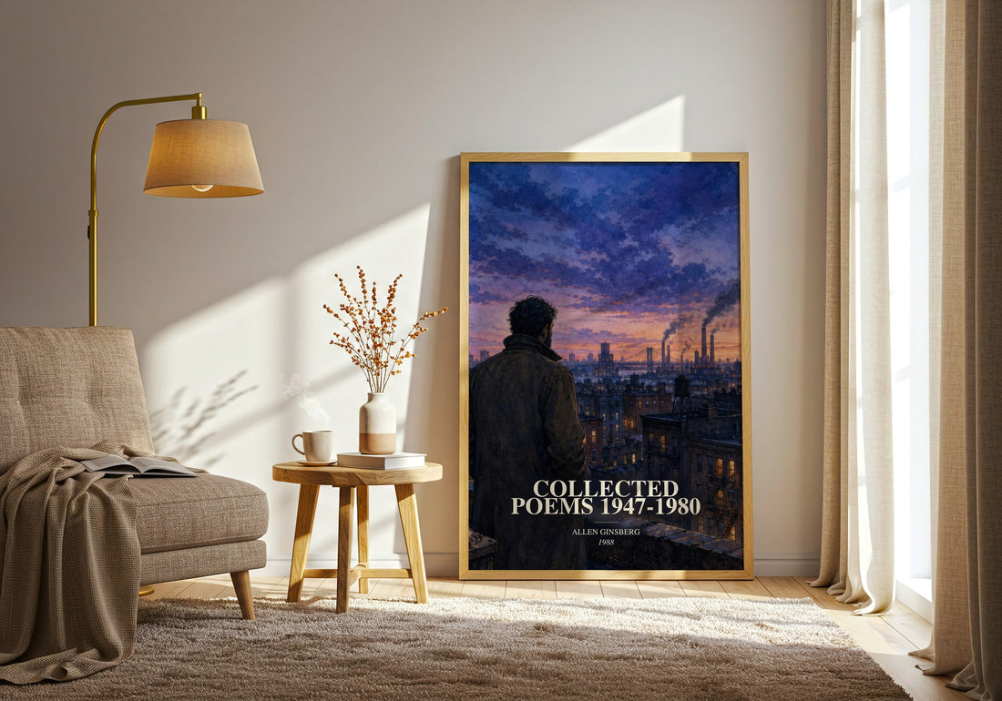 Collected Poems 1947-1980 watercolour print in frame leaning in hallway – poetry wall art
