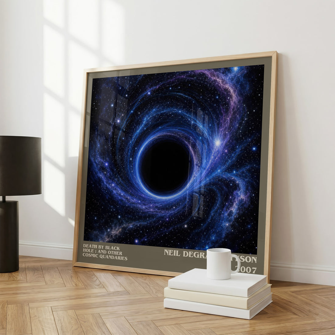Death by black hole : and other cosmic quandaries literary print framed by window – literary home decor