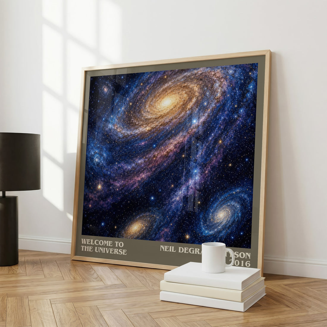 Welcome to the Universe literary print framed by window – literary home decor