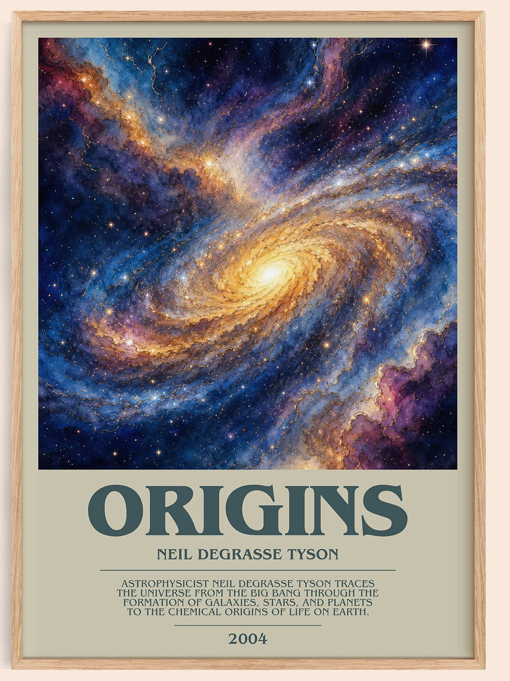 Origins bookish book poster by Neil deGrasse Tyson – framed literary art print