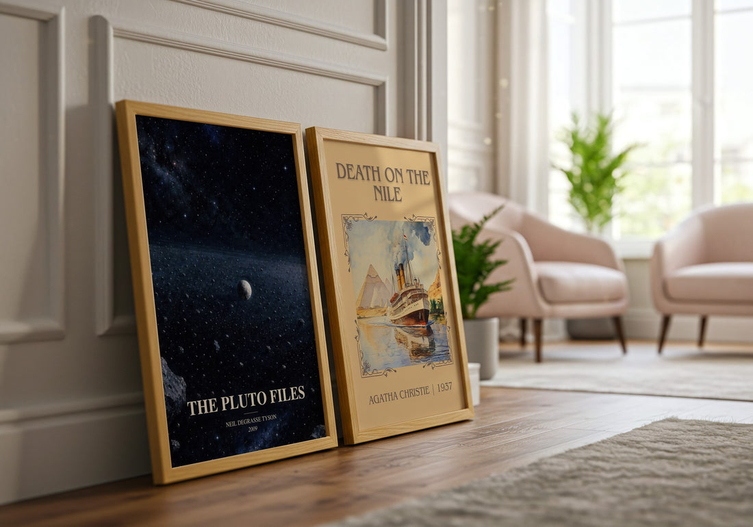 The Pluto Files watercolour print framed by window – literary home decor