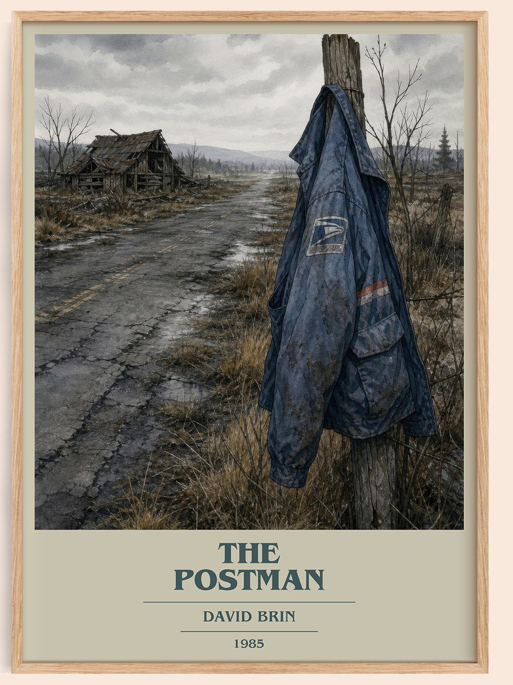 The Postman book cover book poster by David Brin – framed literary art print