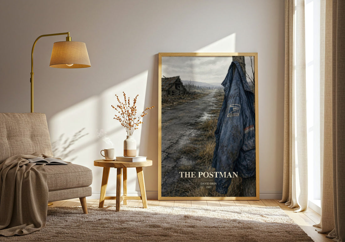 The Postman watercolour print in frame leaning in hallway – sci fi wall art