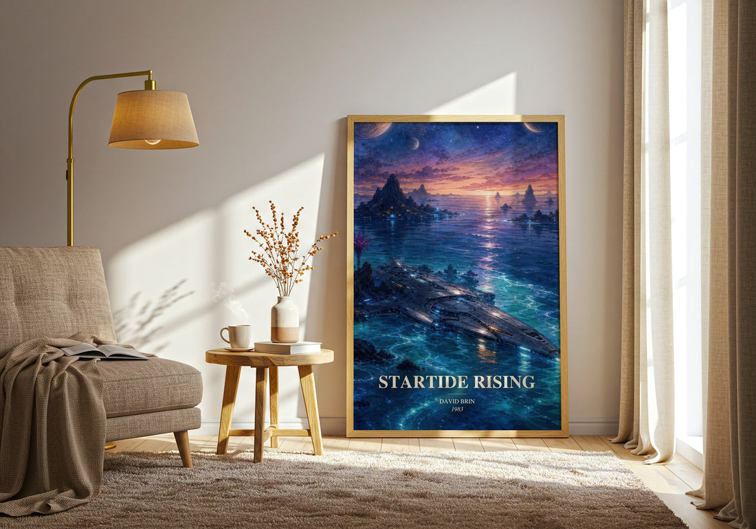 Startide Rising watercolour print in frame leaning in hallway – sci fi wall art