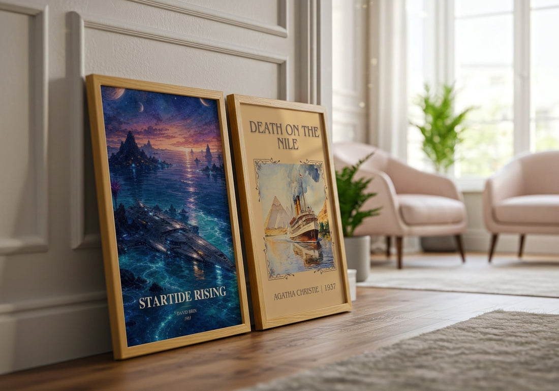 Startide Rising watercolour print framed by window – literary home decor