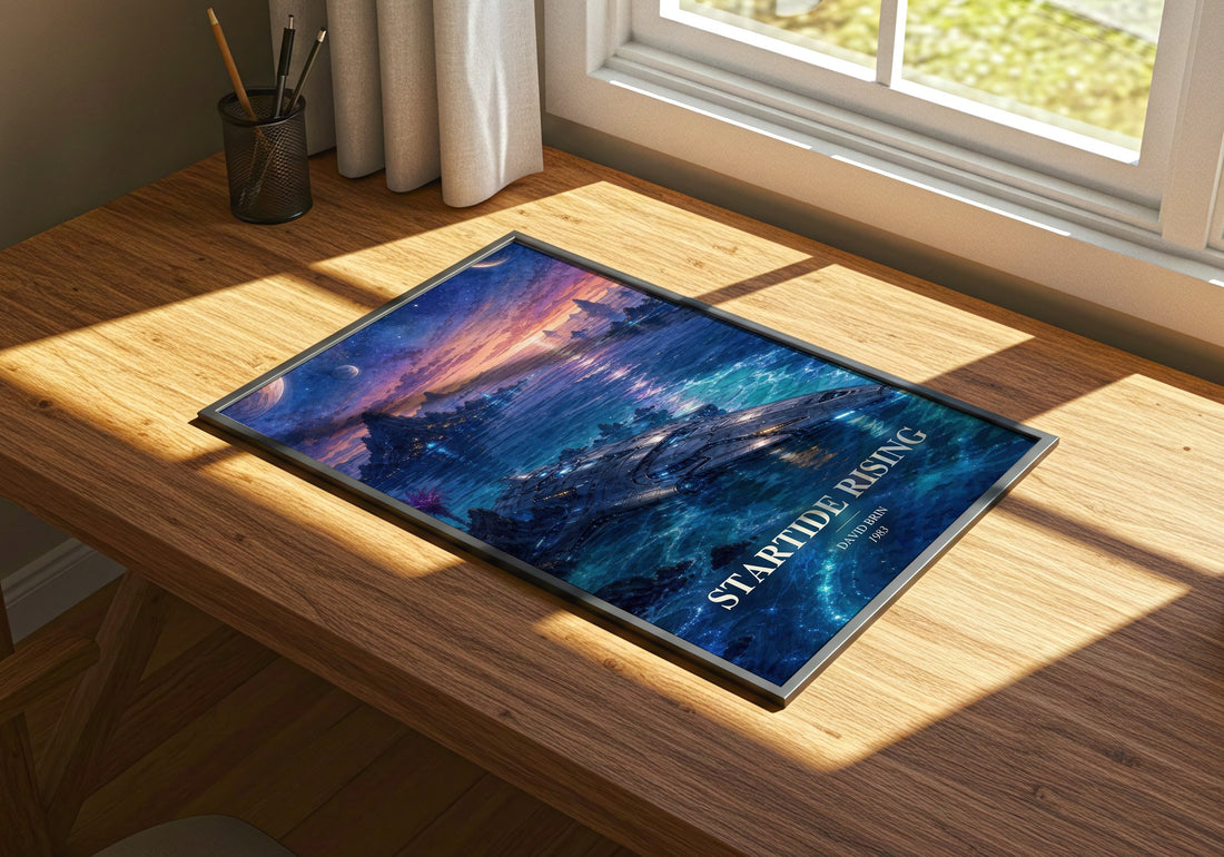 Startide Rising watercolour book poster framed on wall – sci fi wall art