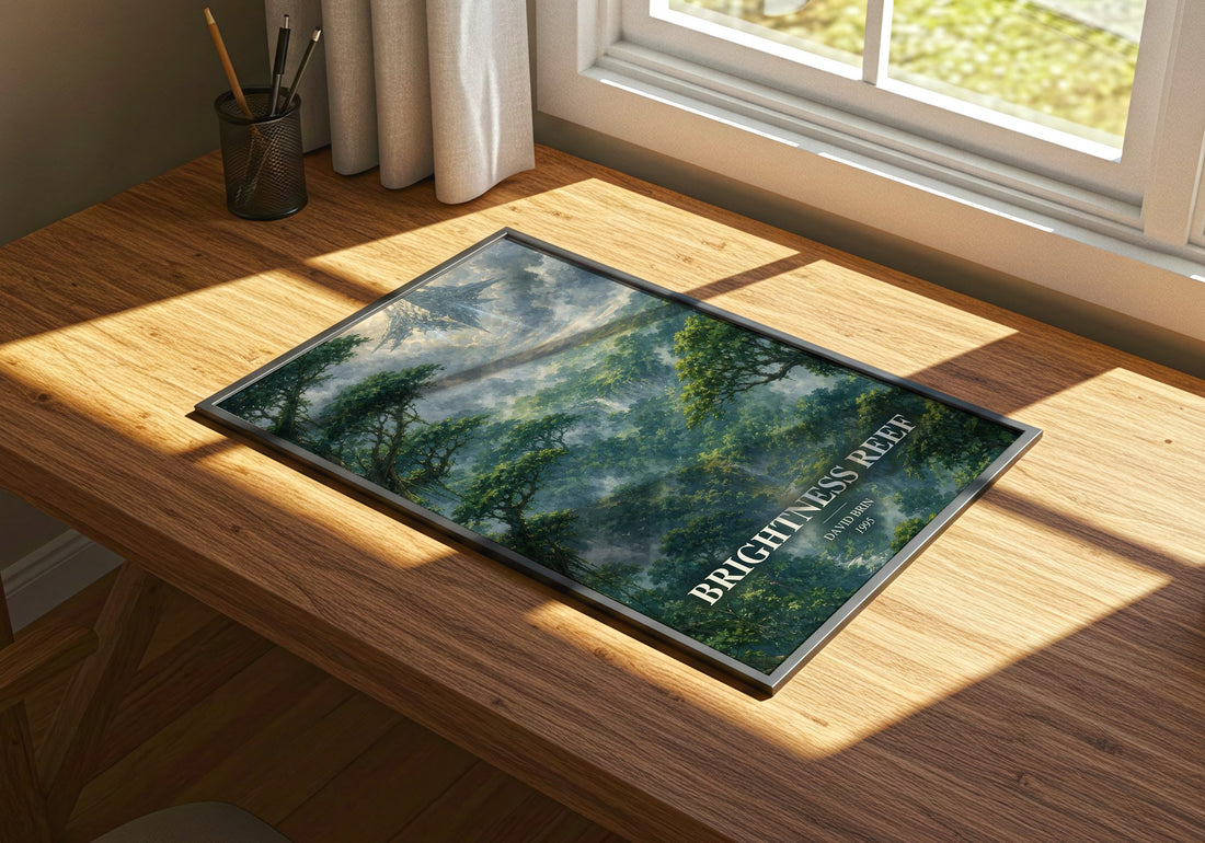 Brightness reef watercolour book poster framed on wall – sci fi wall art