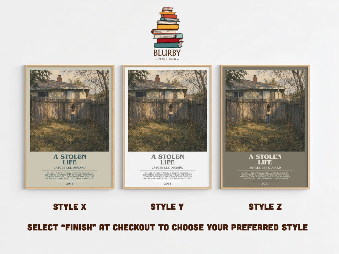 A Stolen Life bookish print in frame leaning in hallway – memoir wall art (mockup)