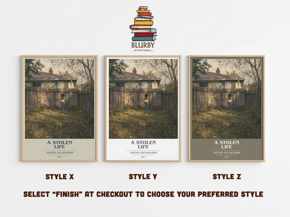 A Stolen Life book cover print in frame leaning in hallway – memoir wall art (mockup)