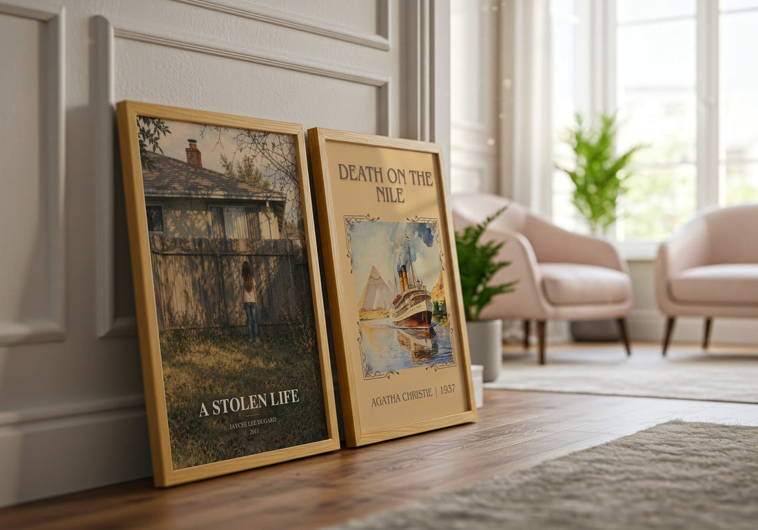 A Stolen Life watercolour print framed by window – literary home decor