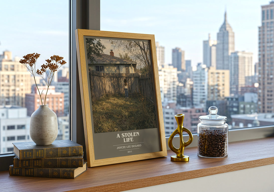 A Stolen Life book cover print framed by window – literary home decor