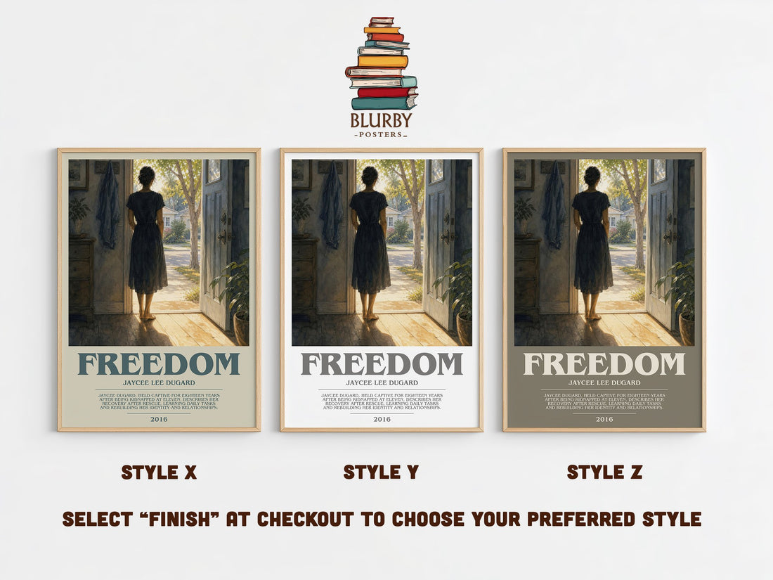 Freedom bookish print in frame leaning in hallway – memoir wall art (mockup)