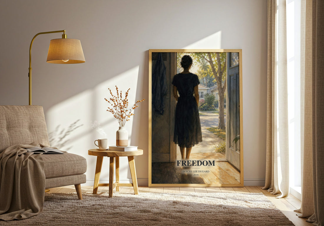 Freedom watercolour print in frame leaning in hallway – memoir wall art