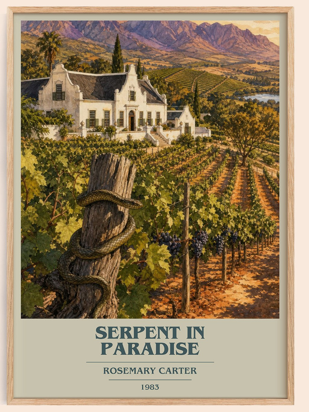 Serpent in paradise book cover book poster by Rosemary Carter – framed literary art print