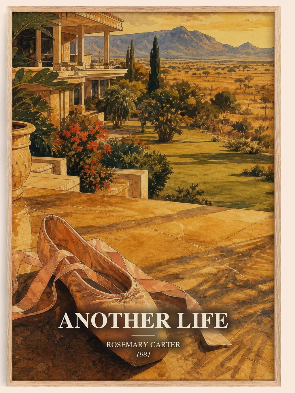 Another Life watercolour book poster by Rosemary Carter – framed literary art print