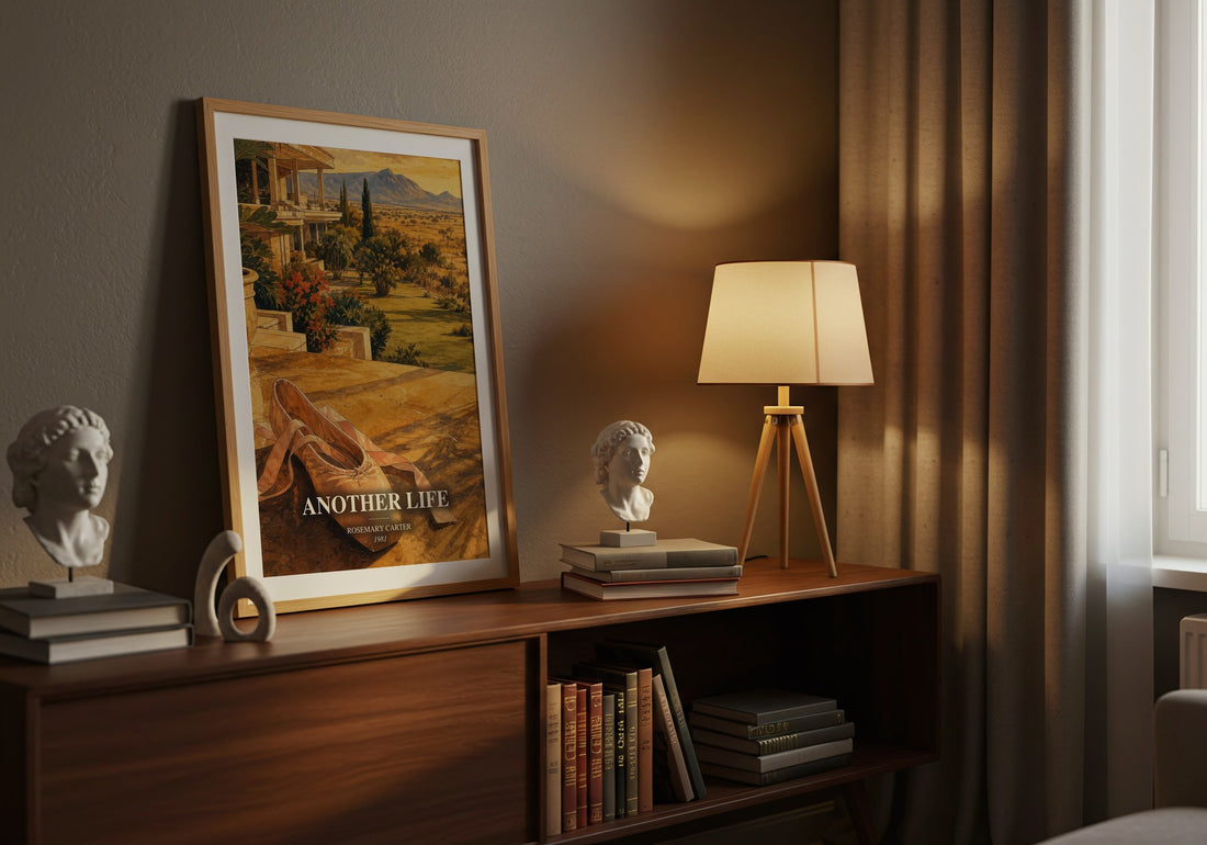 Another Life watercolour print on bookshelf – Rosemary Carter fan gift