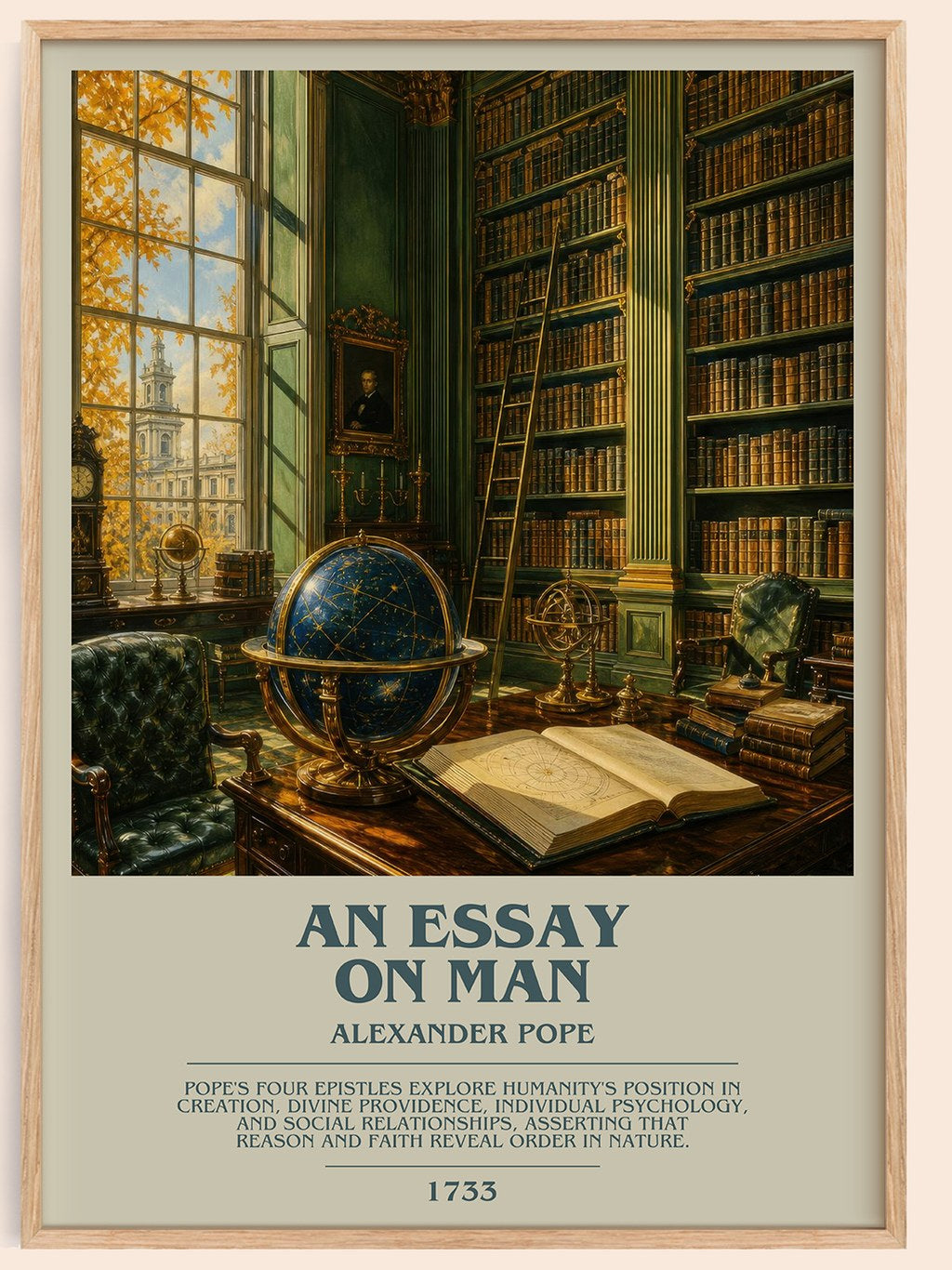 An essay on man bookish book poster by Alexander Pope – framed literary art print