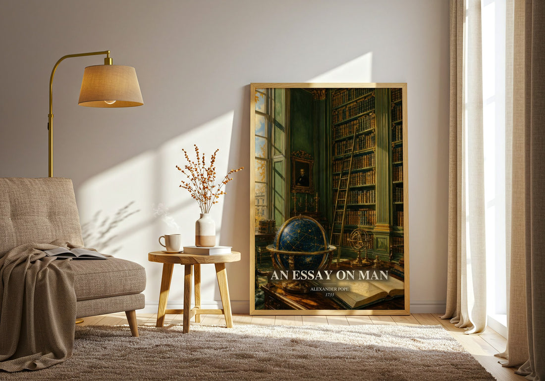 An essay on man watercolour print in frame leaning in hallway – philosophy wall art