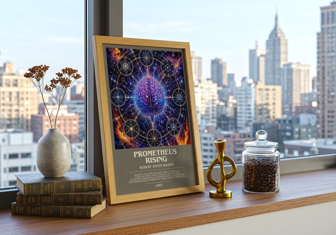 Prometheus Rising bookish print framed by window – literary home decor