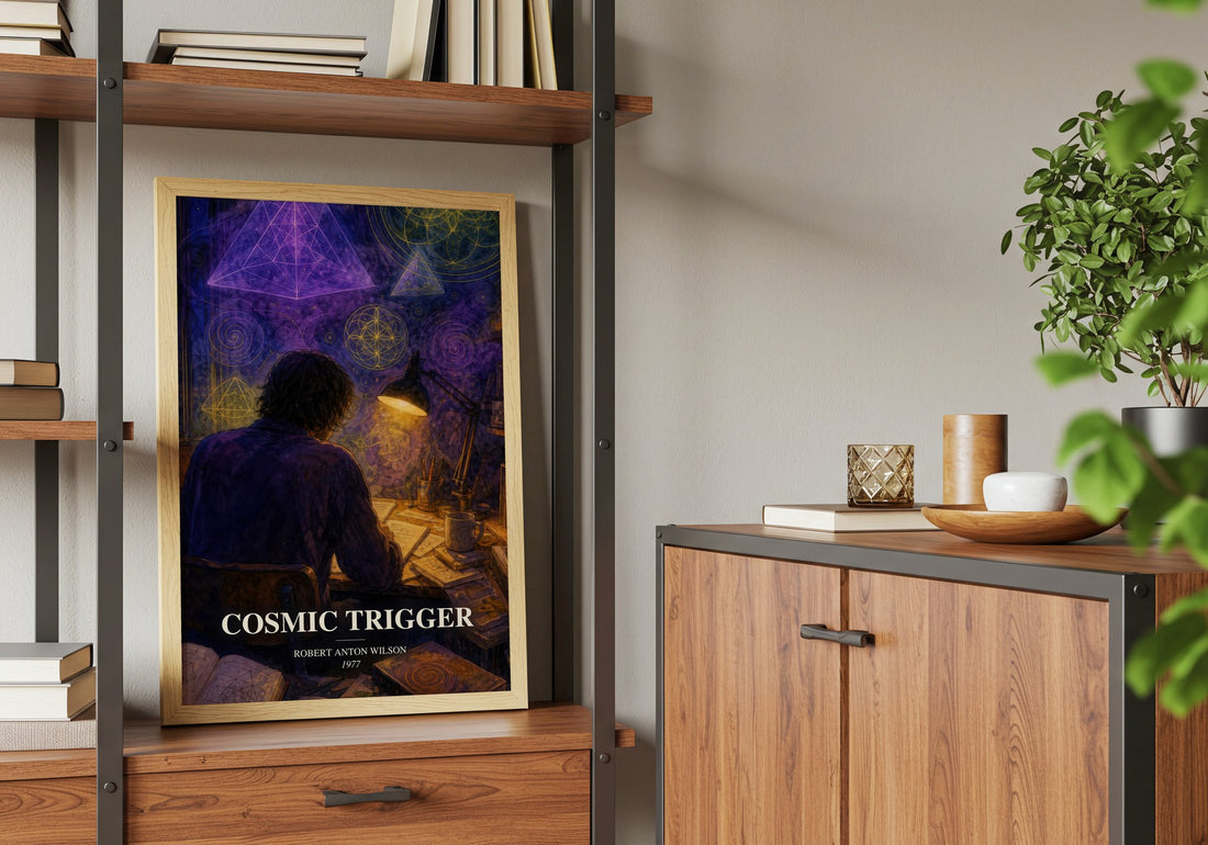 Cosmic Trigger book watercolour illustration paper finish options – matte satin gloss