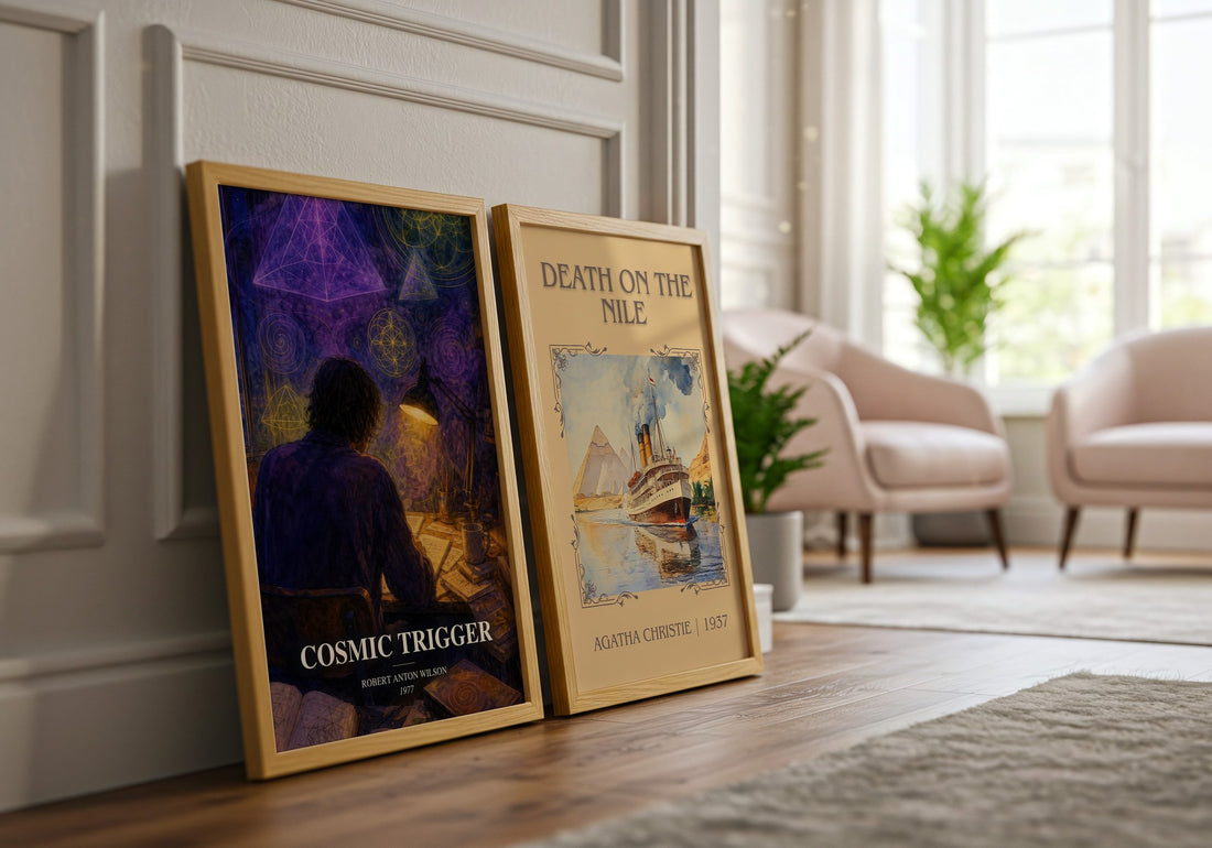 Cosmic Trigger watercolour print framed by window – literary home decor