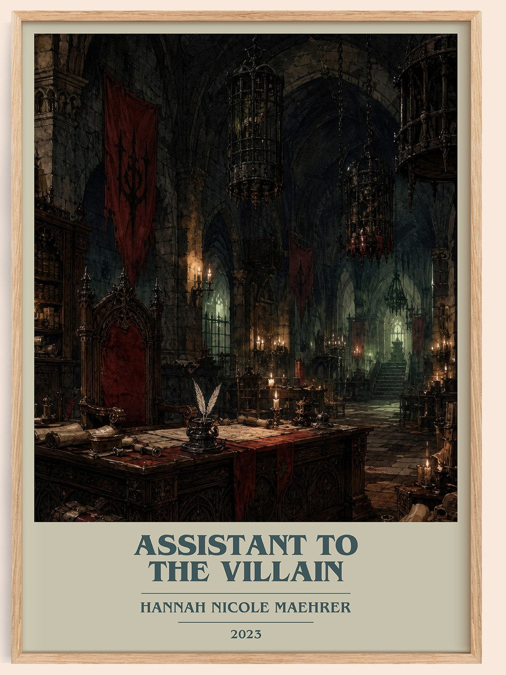 Assistant to the Villain book cover book poster by Hannah Nicole Maehrer – framed literary art print