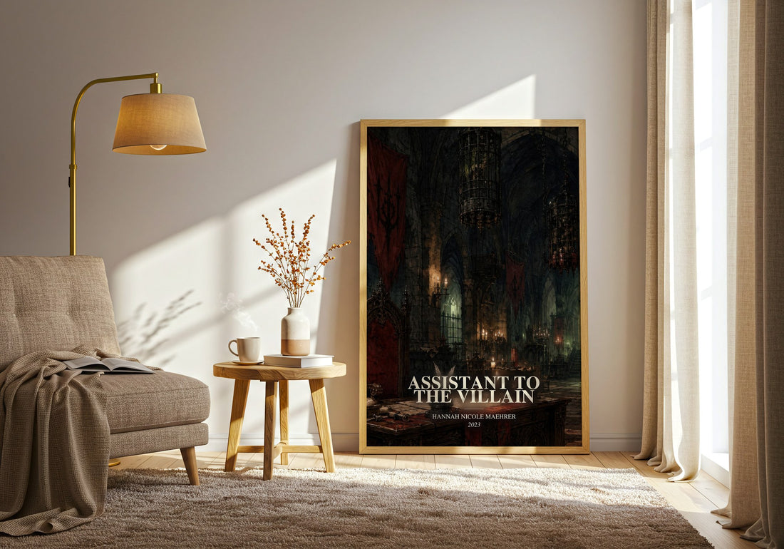 Assistant to the Villain watercolour print in frame leaning in hallway – fantasy wall art