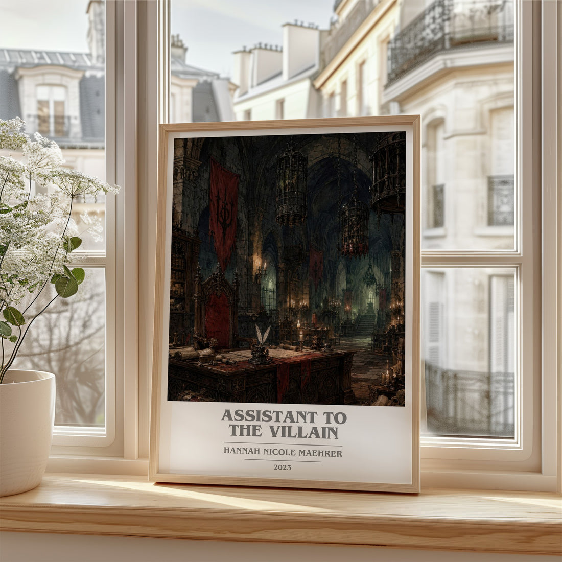 Assistant to the Villain book cover poster colour and style options – Hannah Nicole Maehrer book art